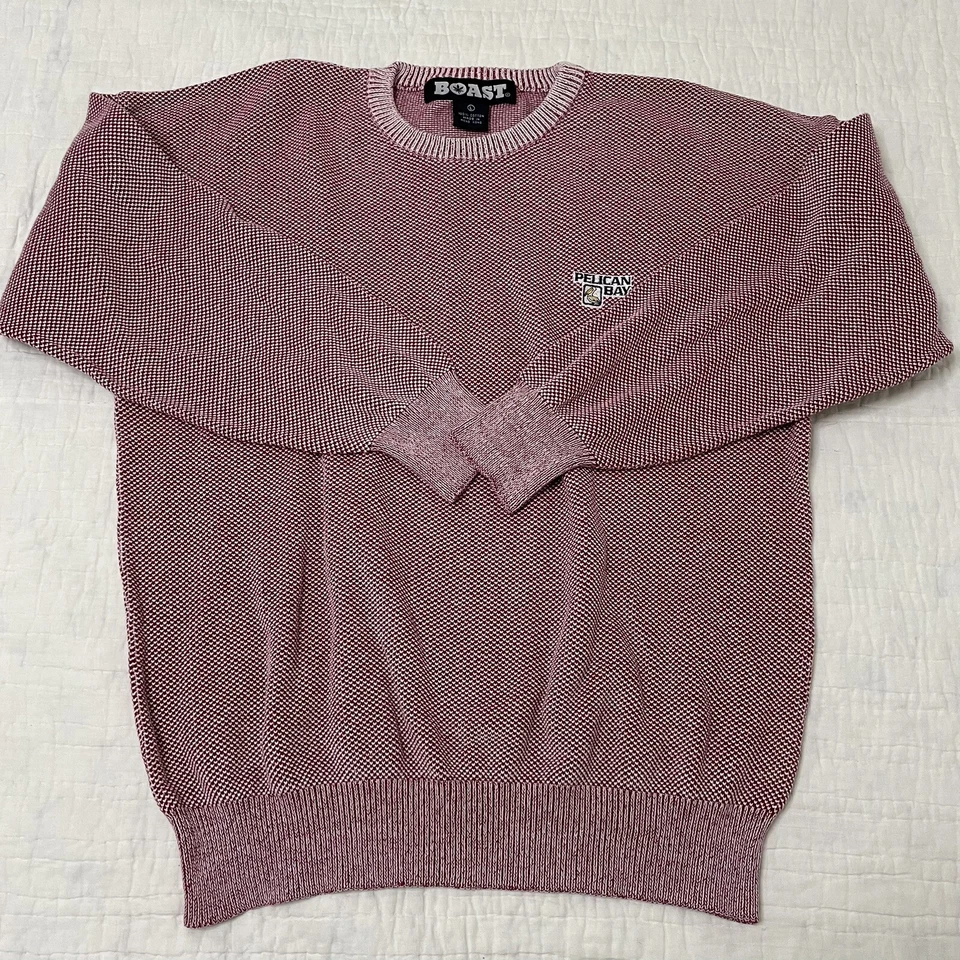 Suéter Pullover Para Hombre Boast Pelican Bay Tejido Rojo Blanco Algodón Talla L Usado en Excelente Condición Crew Foto 3 de 4