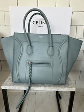 Celine Medium Phantom Luggage Tote Bag Steel Blue Leather