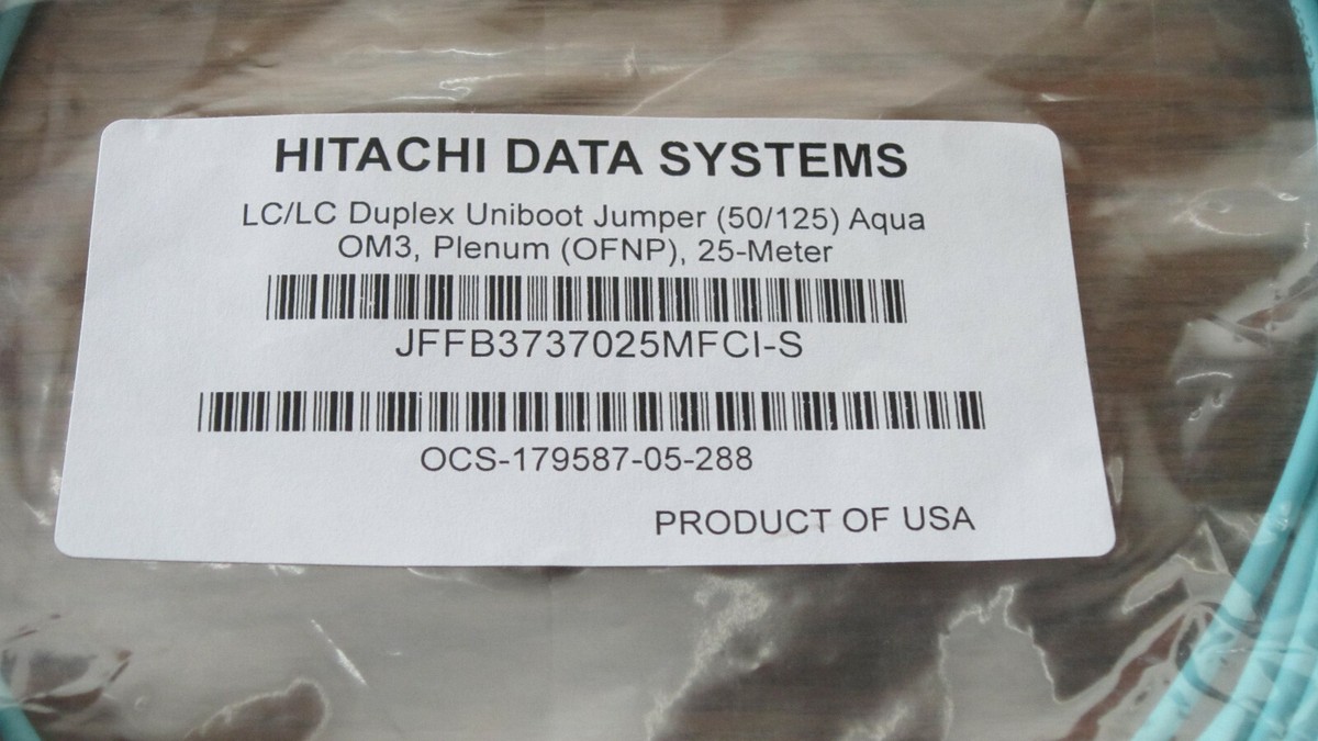 Hitachi LC LC Duplex Uniboot jumper 50/125 Aqua OM3 Plenum OFNP 25