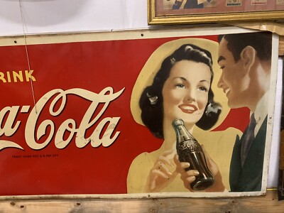 Vintage RARE Size Coca-Cola Metal Sign 1930's GAS OIL SODA COLA 67