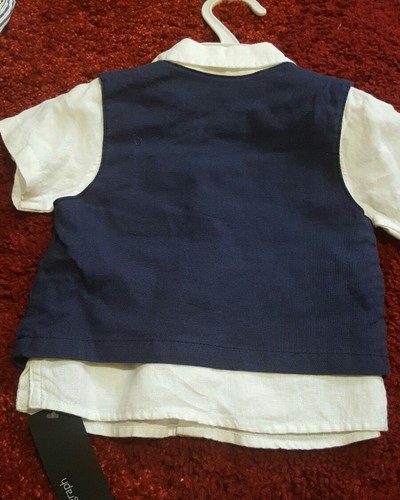 M&S baby boy Linen Christening 3 Piece Waistcoat OutfitRRP £35.00 Age (,12-18) - Picture 3 of 3