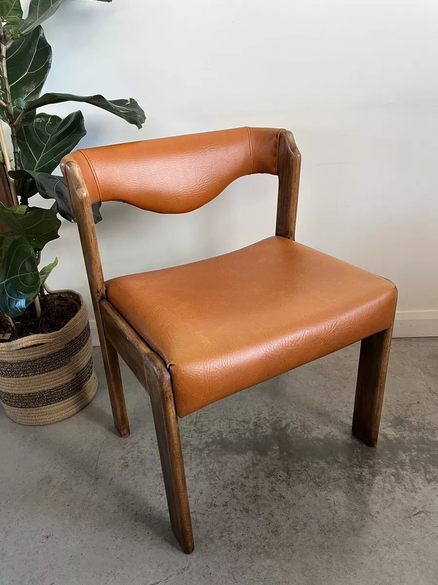 Rare Vintage 1980s Art Deco Style Wooden frame PEL burnt orange leather chair