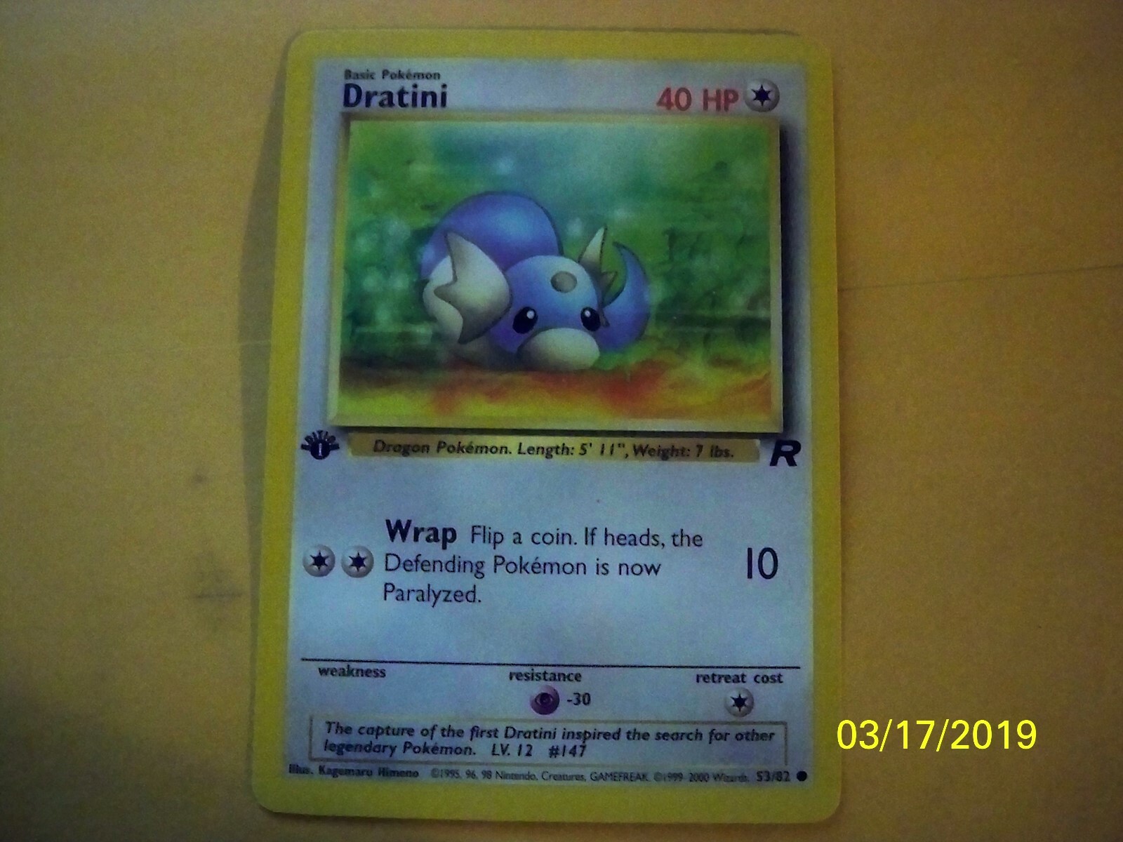 Dratini 53/82 Team Rocket Pokemon Card ~ Near Mint