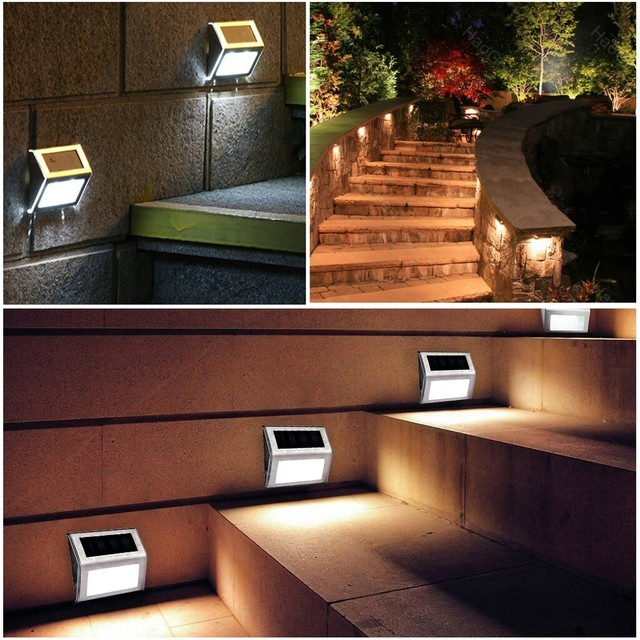 4pcs 3 LED Solar Powered Stainless Wall Pathway Garden Outdoor Security