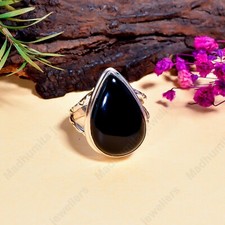 Natural Black Onyx 925 Sterling Silver Handmade Statement Ring All Size For Her