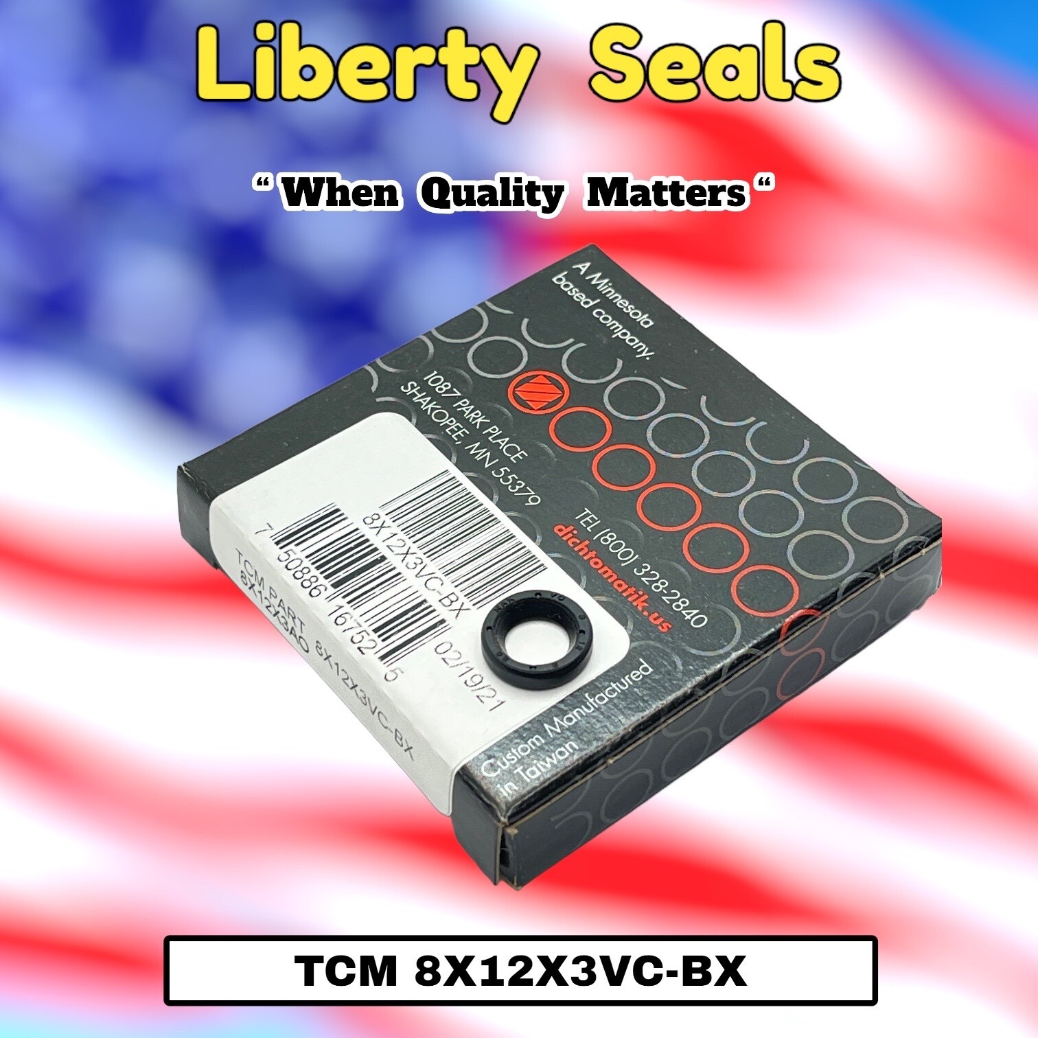 TCM 8X12X3VC-BX  DICHTOMATIK Rotary Shaft Seal BOXED BY LIBERT SEALS INC.