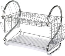 TRIXES 2 Tier Chrome Kitchen Drying Rack NEW Dishes Plates Bowls Mugs Cutlery