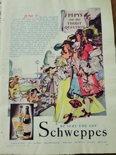 1937 Schweppes Soda tonic water pepys into thirst question Horse polo ad AS IS