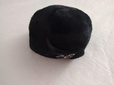 Vintage Black Fur Pillbox Hat w/ Rhinestones Accent / Duchess Body Made in Italy