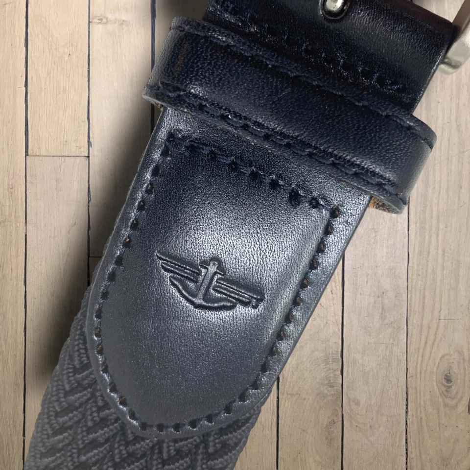 复古 Y2K Dockers 男式 38 码黑色编织斜纹腰带银色五金件 — 第 3/4 张图片