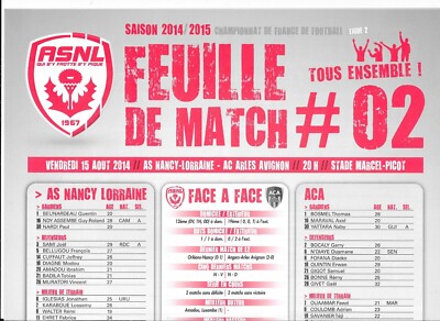 Spielbogen Nr. 02 ASNL - AC Arles Avignon (2014 - 2015) - Ligue 2