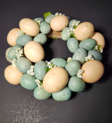 Handmade Blue and White speckled Robin Egg Easter Wreath with Babys Breath