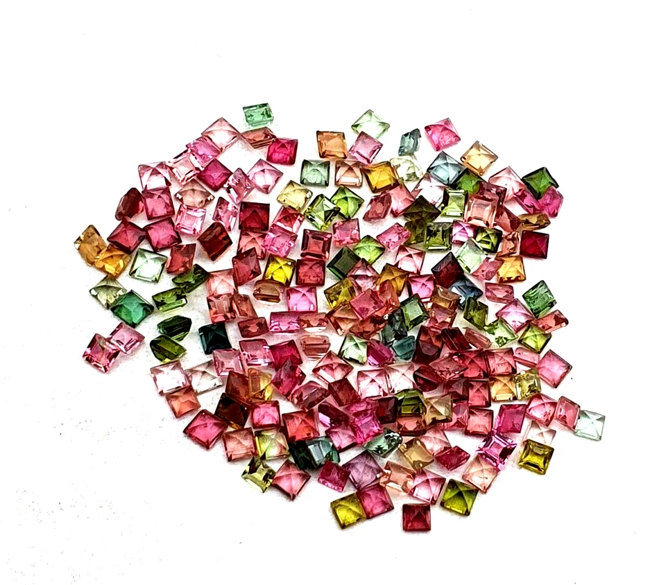 Natural Multi Tourmaline Square Faceted Loose Gemstone Lot 50 Pcs 3 MM 7 CT - Image 4 of 4