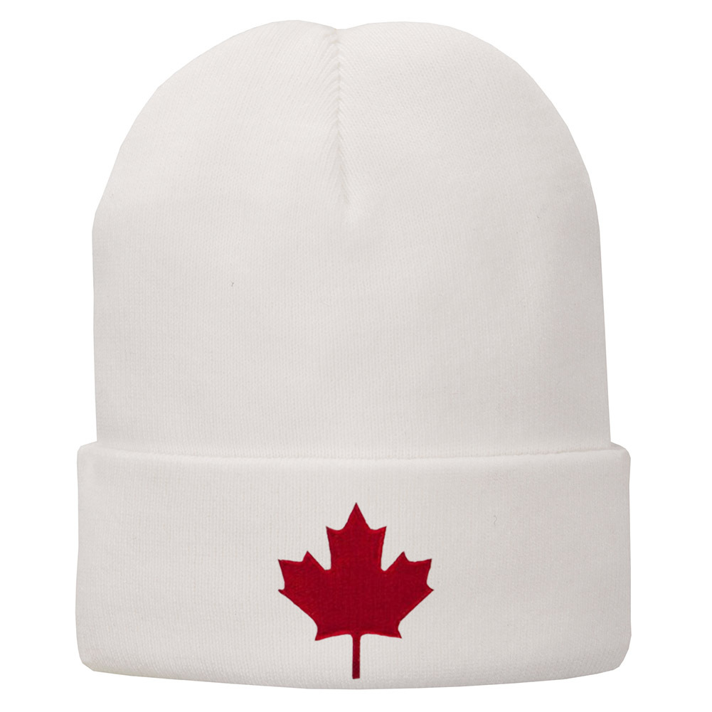 Canada Maple Leaf Embroidered Winter Cuff Long Beanie Red Flag