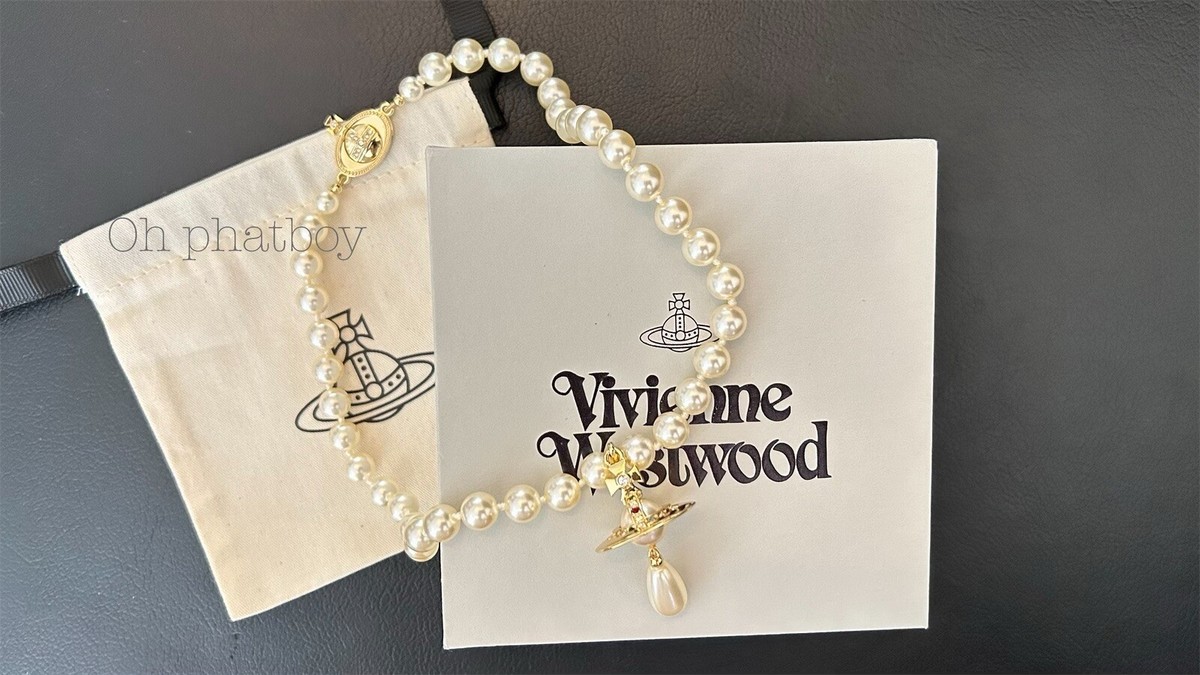 Vivienne Westwood Gold Tone Unisex Beaded One Row Pearl Drop