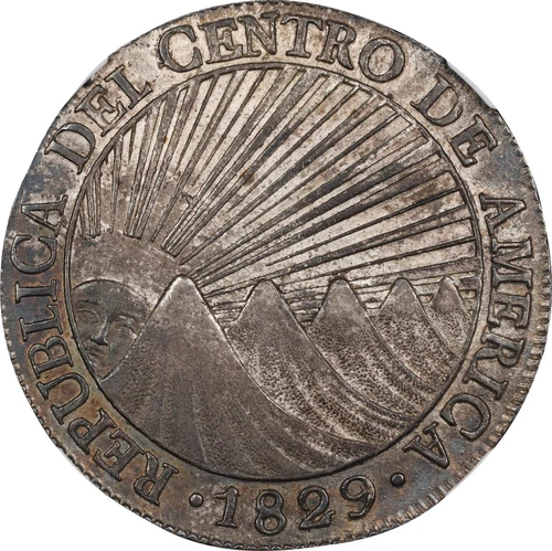Guatemala Central American Republic 8 Reales 1829-NG M, NGC AU-58. Stunning PQ!