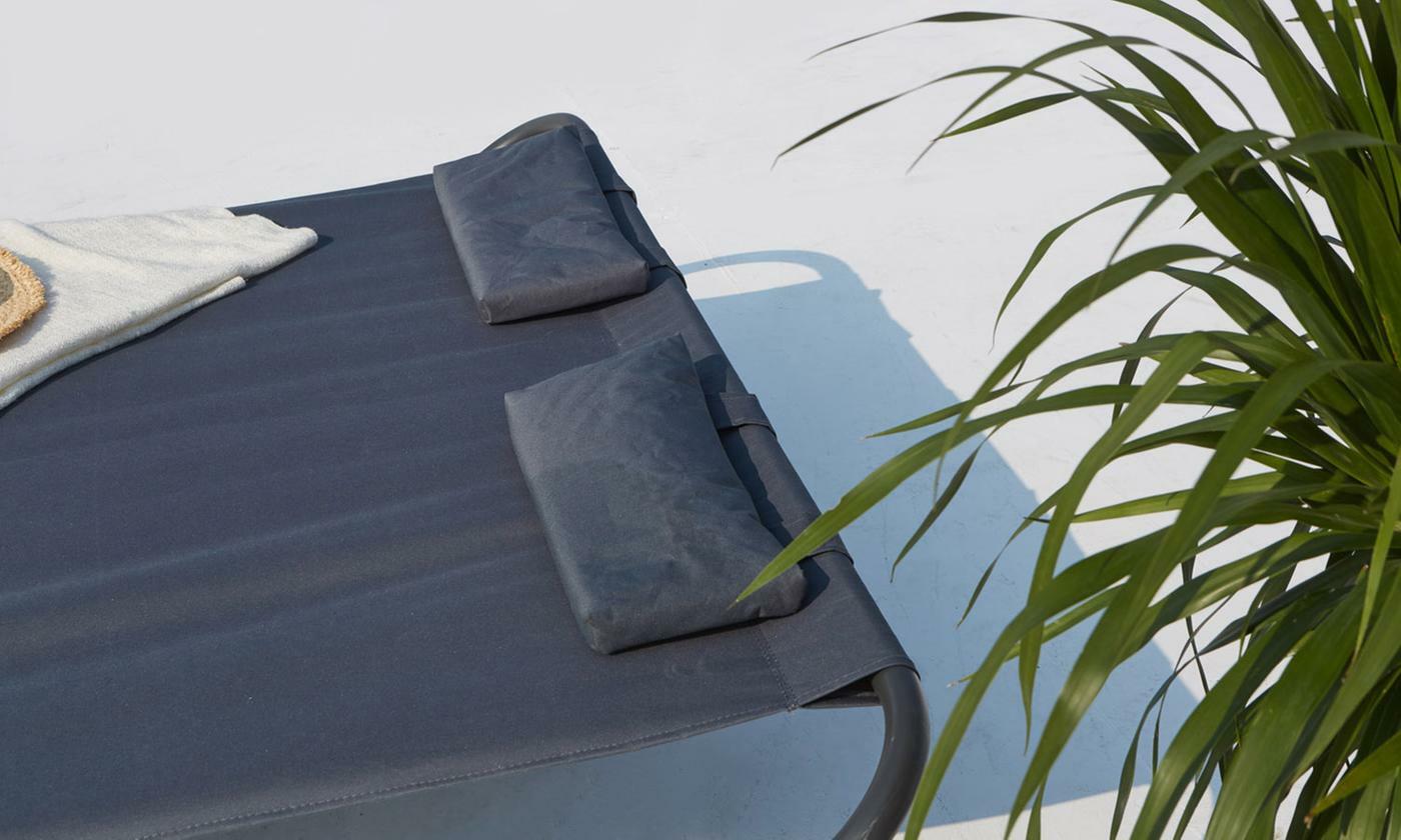 Bain de soleil transat de jardin en toile polyester gris anthracite