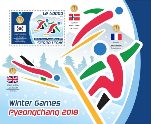 Jeux d'hiver ski patinage ski saut Norvège timbres neuf dans son emballage d'origine 2018 Sierra Leone S/S - Photo 1/1