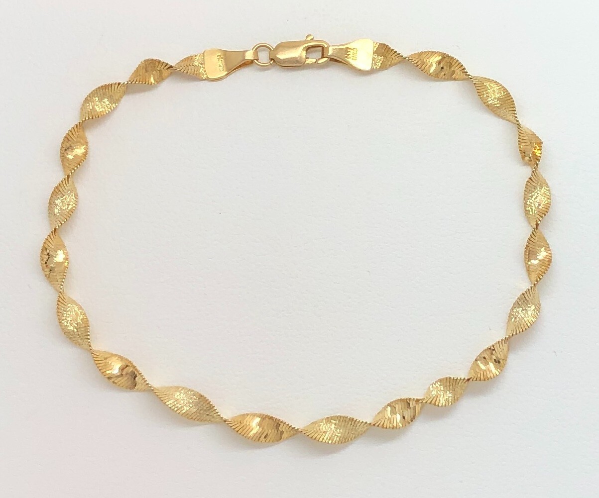 14K Solid Yellow Gold Twisted Herringbone Bracelet Au… Gem