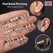 Labret Ear Lip Piercing Stud Gem 316L Screw Flat Back Tragus 16G 6mm Cartilage
