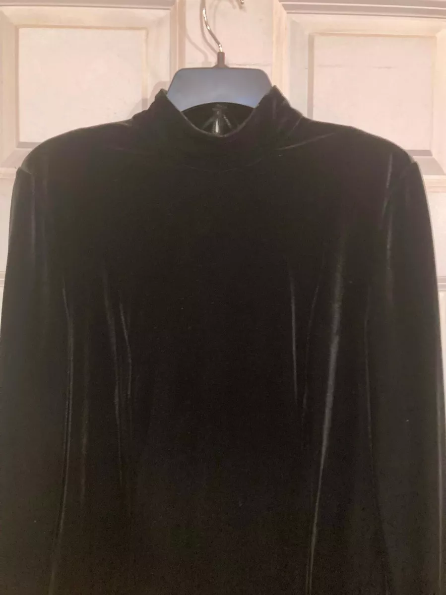 August Silk Black Velour Velvet Mock Turtle Neck Stretch Long