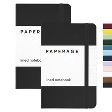 PAPERAGE Lined Pocket Journal Notebook, 2 Pack, (Black), 160 Pages, Small Not...