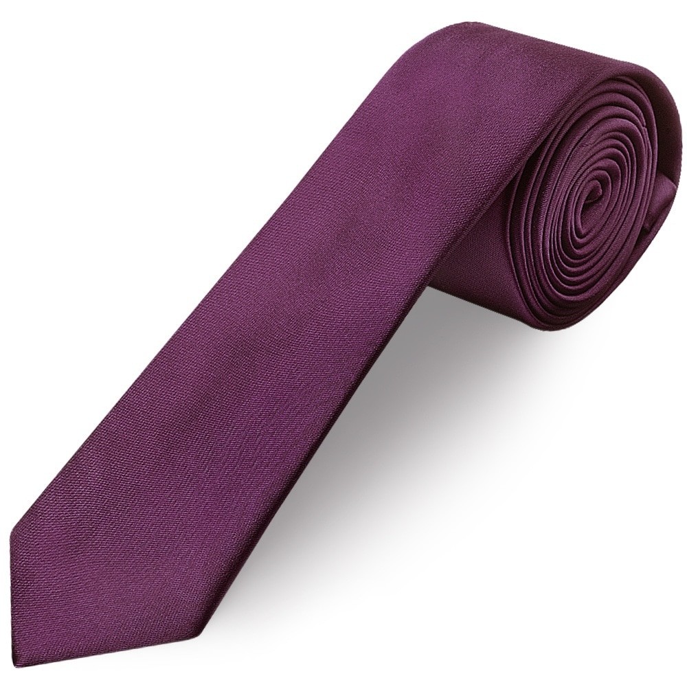 Plain Plum Satin Skinny Boys Tie Wedding Christening Formal Prom Slim Thin Tie