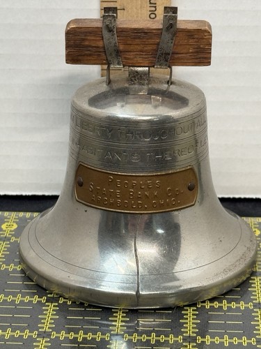 Antique Liberty Bell Coin Bank 1919 Patent Bankers Savings Cleveland Wood Handle