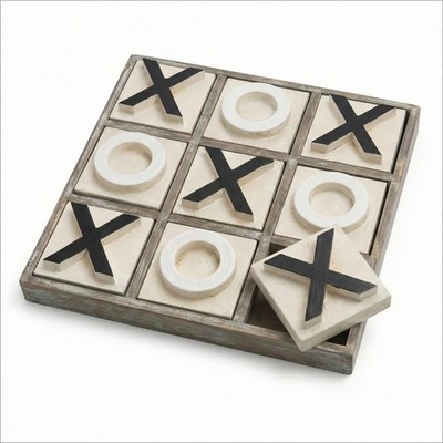 12.6'' Large Wooden Tic Tac Toe Game, Rustic Coffee Table Game, Wood Farmhouse...