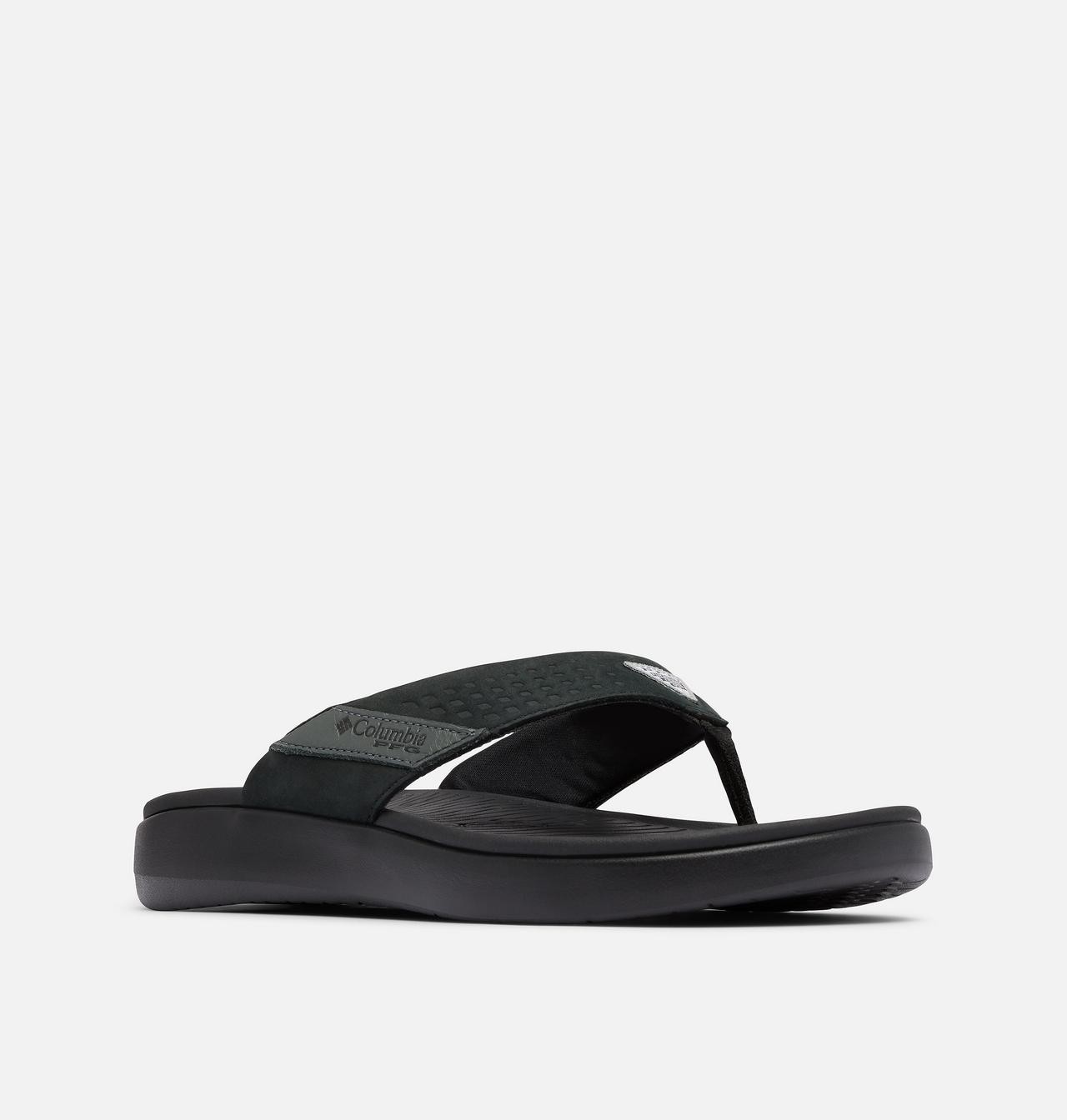 Columbia Boatside 2108561-010 Sandals Men's 12 M Black Leather Flip Flop LIQ1042