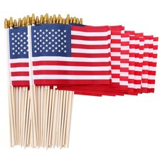 100 Pack 8x12 Inch American Flags on Stick USA Wood Stick Flags with Kid-Safe...