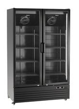 Glastürkühlschrank Glastür Tiefkühlschrank black schwarz mit 4 Rollen TK Schrank