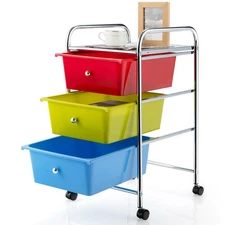Goplus 3 Drawers Cart Storage Bin Organizer Rolling Storage Cart Multicolor