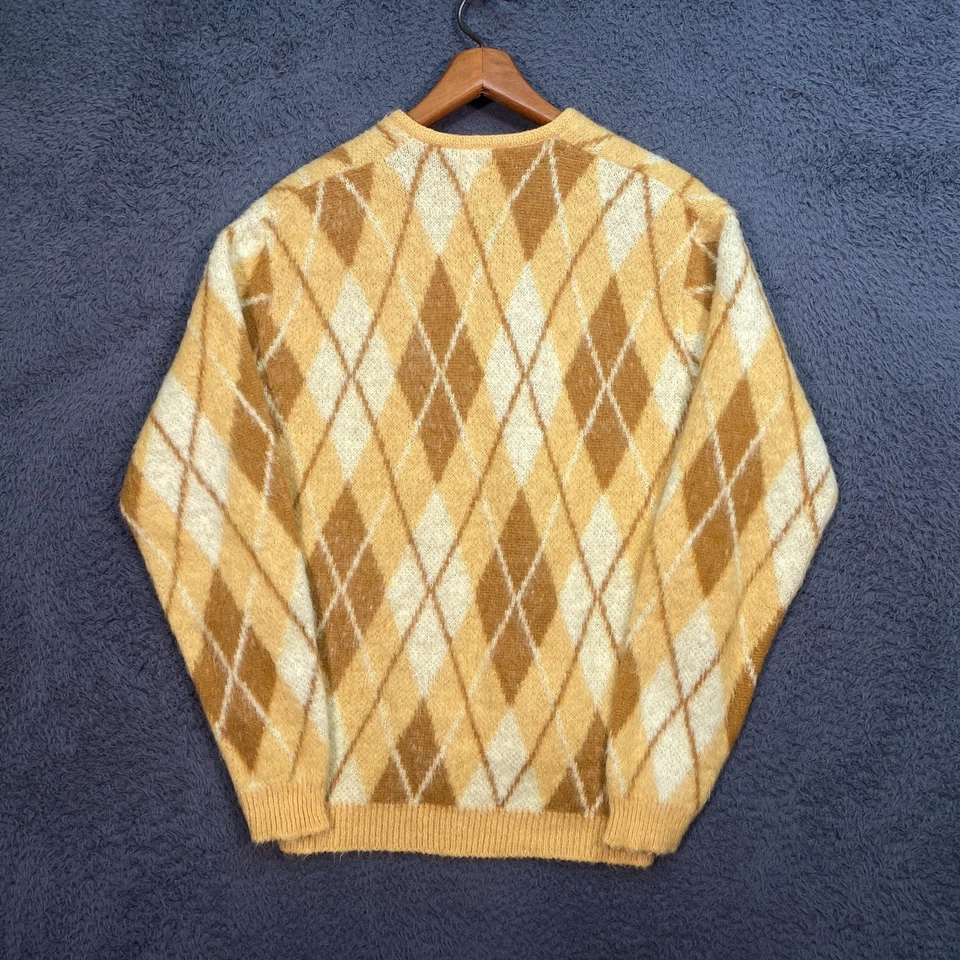 VTG 60s Sears Cardigan Mens L Virgin Mohair Argyle Kurt Cobain Grunge Shaggy - Image 4 of 4