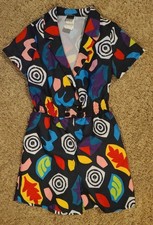 Stranger Things Women's Mall Romper Eleven Costume Black Colorful Shapes Small