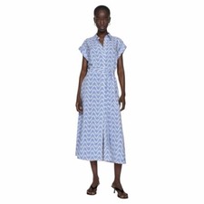 MNG Mango Blue and White Bow Shirt Dress Midi Length Size 6