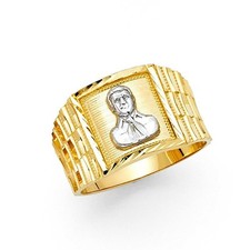 Anillo Cuadrado Para Hombre San Malverde Sinaloa Oro 14k Dos Tonos Hombres Oro Anillo