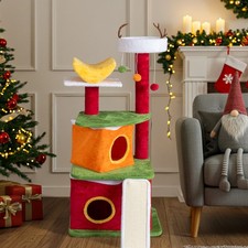 Christmas Themed Plush Indoor Large Multi-level Cat Tower, Tree with Condos
