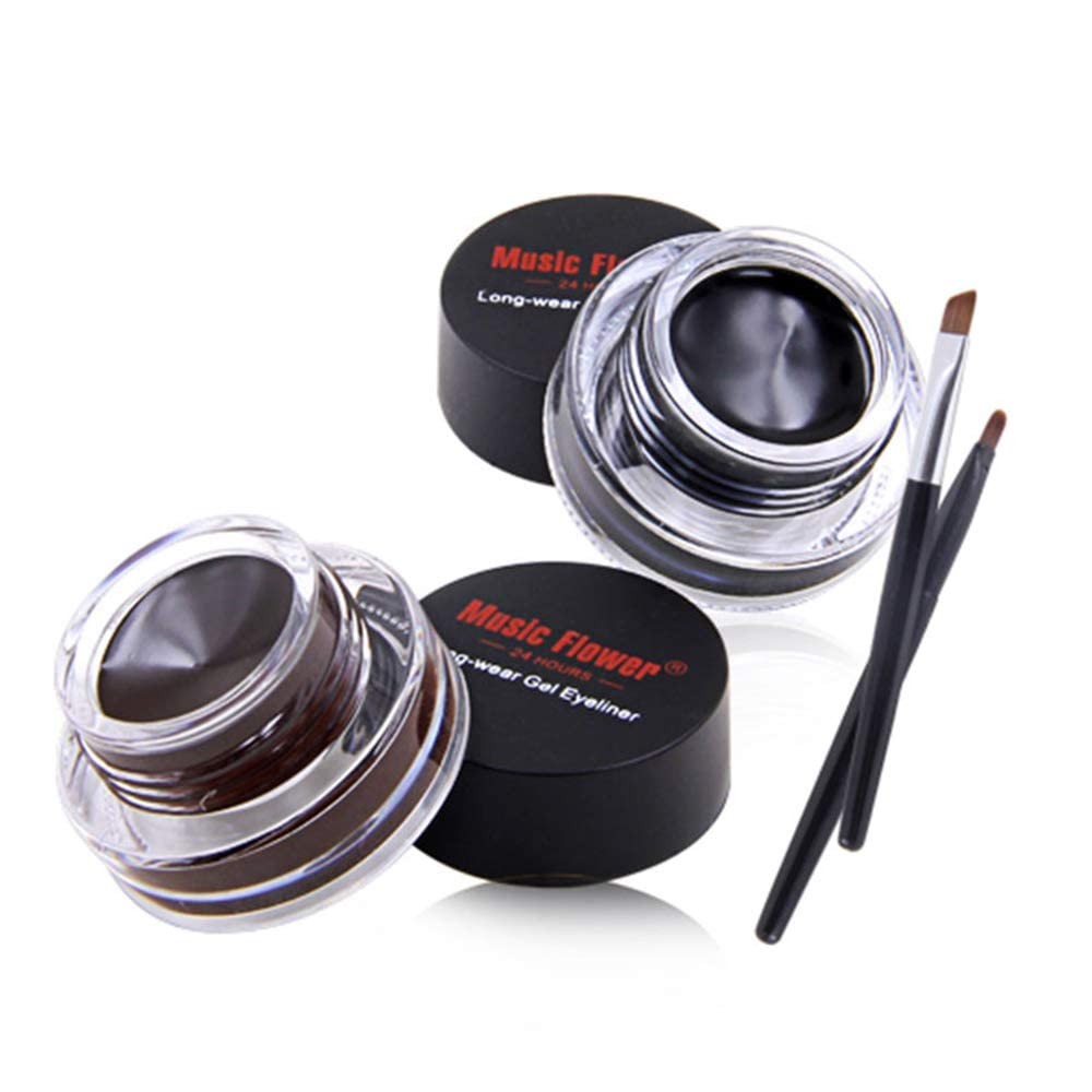 Music Flower Gel Eyeliner, Black and Brown Eyeliner Waterproof Long Lasting