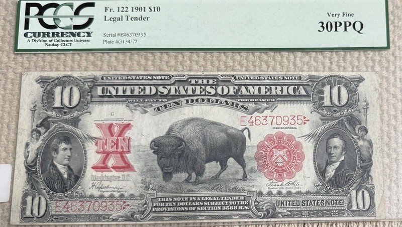 1901 $10 Legal Tender BISON FR 122 PCGS Banknote VF Vey Fine 30 PPQ