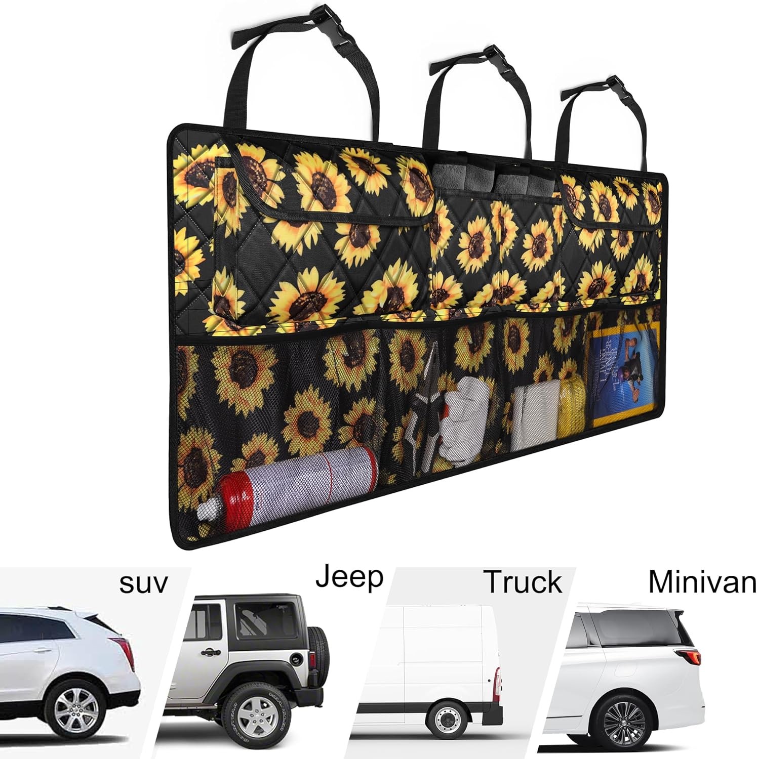 Femuar Car Trunk Organizer,Large Capacity Backseat 42*18 In, Sunflower 