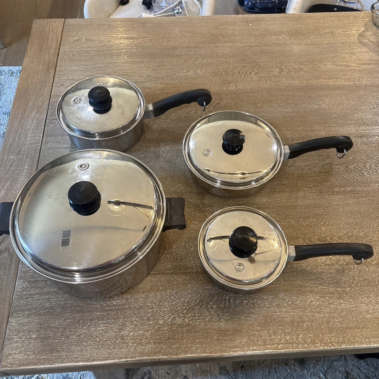 8Pc. Lot Of Vintage SALAD MASTER T304 Stainless Pots W/ Vented Lids