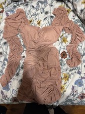 Fashion Nova Mariah Ruched Mesh Mini Bodycon Dress Nude Size L