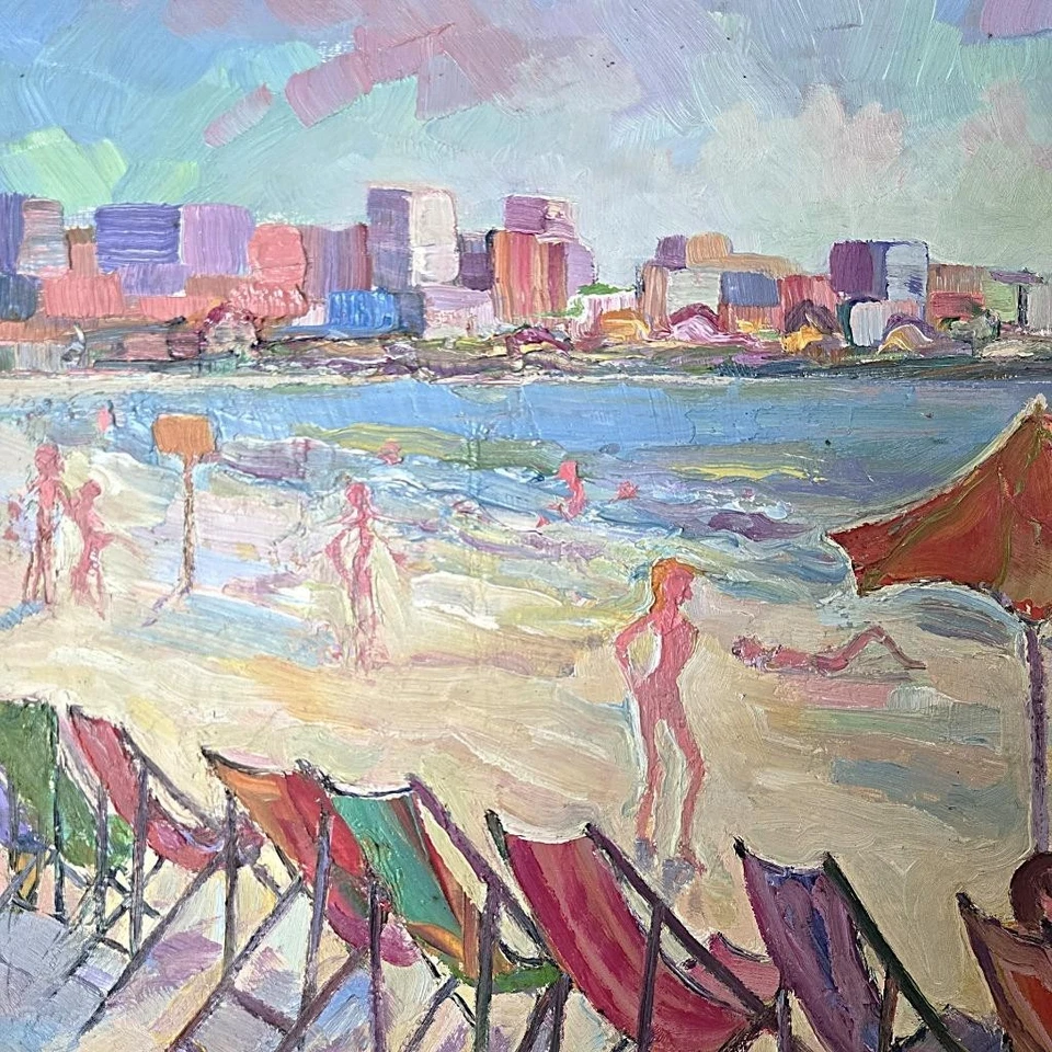 Tumbonas de pintura al óleo impresionista David Robert Hill Bondi Beach Australia Foto 2 de 4