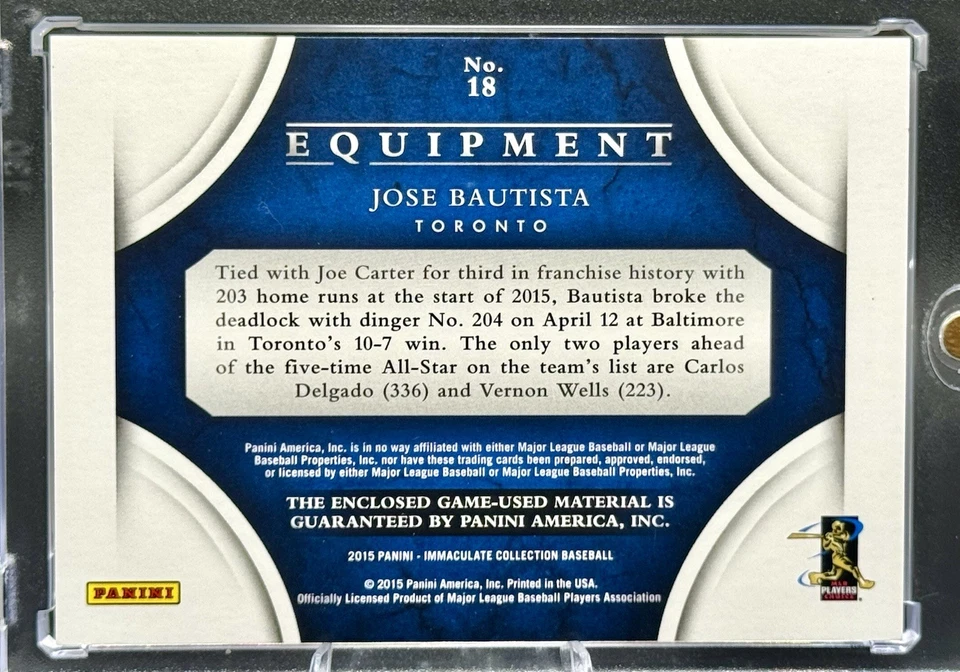 Panini Immaculate Jose Bautista 2015 juego cuádruple equipo usado/15 Foto 2 de 2