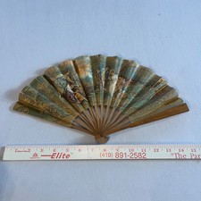 Vintage Wooden  Paper Hand Fan Fold Up 1920-1930s English Lounging - Antique