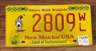 NEW MEXICO GRAPHIC SPECIALTY  LICENSE PLATE " 2809 WL " QUAIL SHARE W/ WILDLIFE
