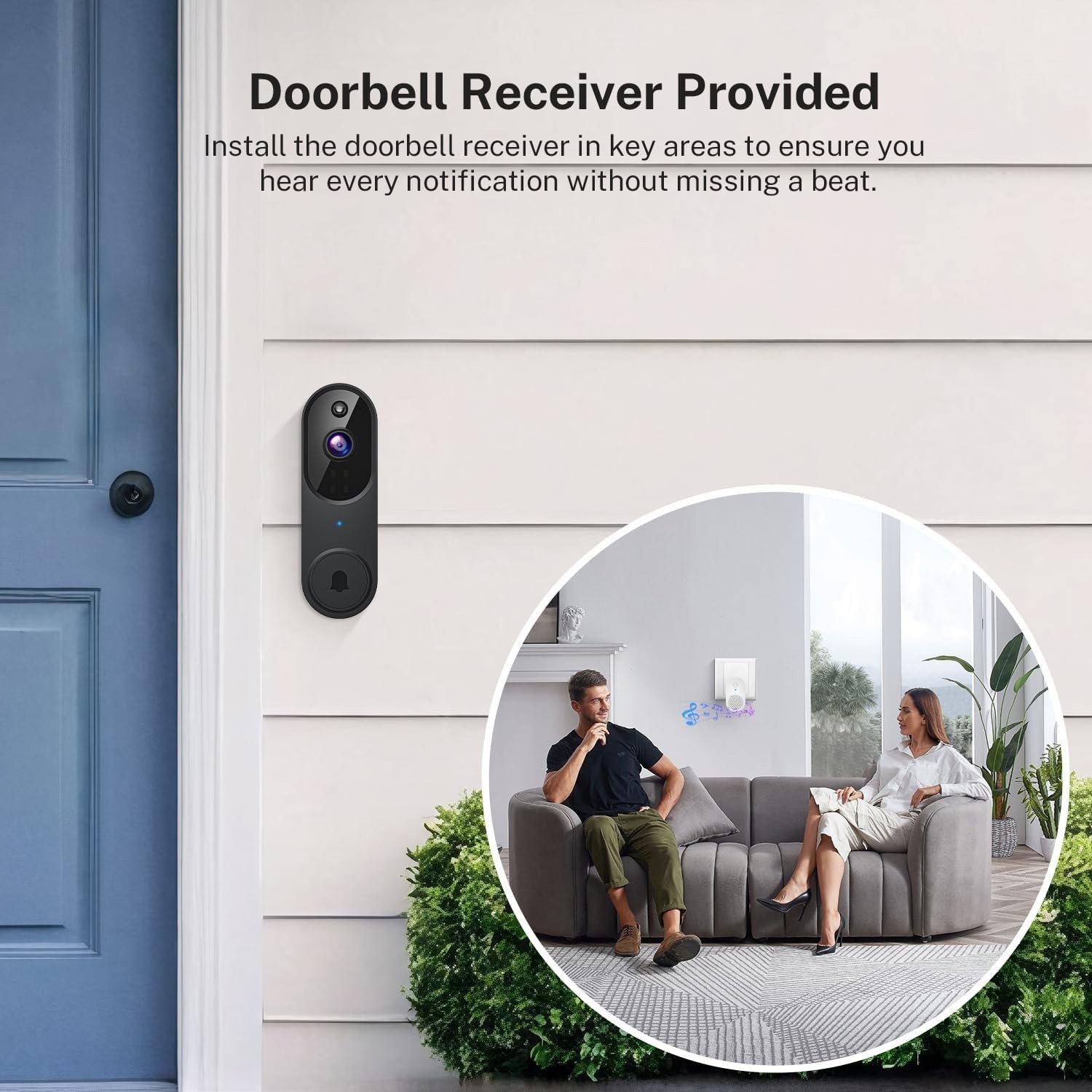 Wireless Smart Video Doorbell Camera, Indoor Outdoor Surveillance Two-way Audio