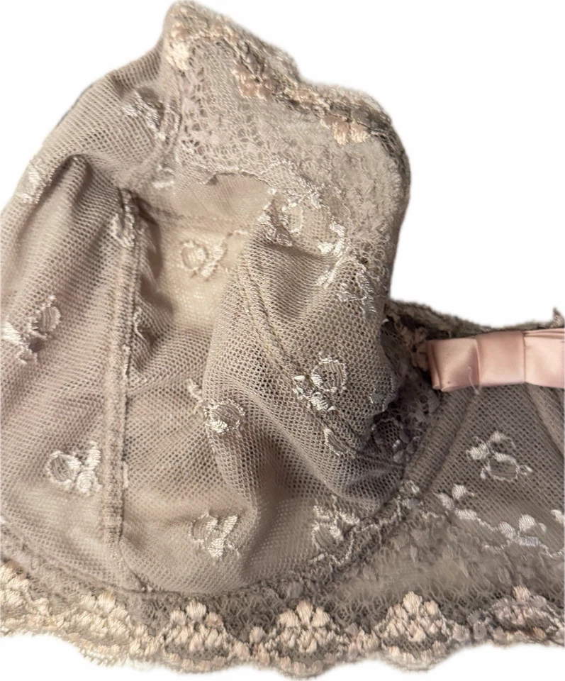 Huit 8 Lace Underwire Bra 36D Nude Taupe Sheer Mesh Floral Embroidery Lingerie - Image 3 of 4