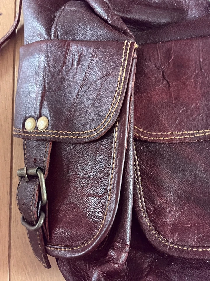 Brown leather backpack laptop bag rucksack travel pockets vintage thick leather - Image 3 of 4